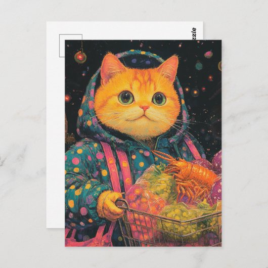 Schattige kattenkruidenier winkelen in Polka Dot J Briefkaart (Voorkant / Achterkant)