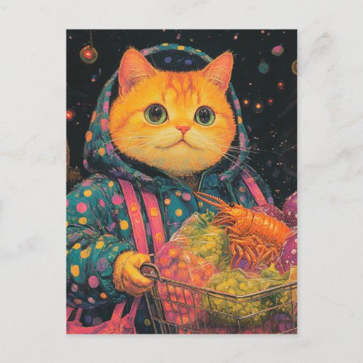 Schattige kattenkruidenier winkelen in Polka Dot J Briefkaart (Voorkant)