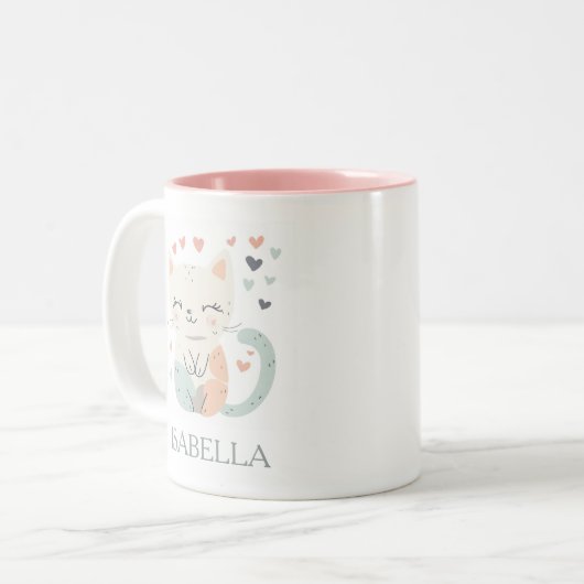 Schattige kattenliefde - gepersonaliseerd tweekleurige koffiemok (Voorkant links)