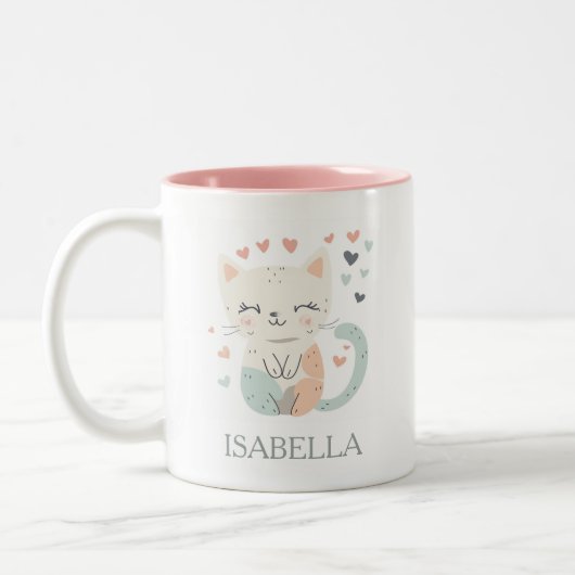 Schattige kattenliefde - gepersonaliseerd tweekleurige koffiemok (Links)