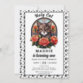 Schattige kattenmeisje eerste verjaardag kaart (Voorkant)