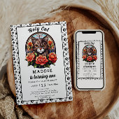 Schattige kattenmeisje eerste verjaardag kaart