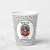 Schattige kattenmeisje eerste verjaardag papieren bekers (Achterkant)