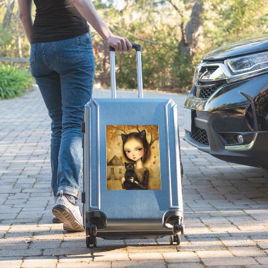 SCHATTIGE KATTENMEISJE GROTE AUTO DECAL STICKER (Koffer Insitu)