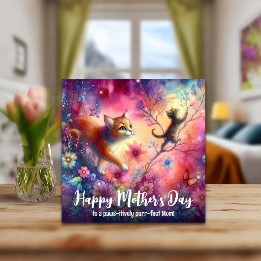 Schattige kattenmoeder kleurrijke waterverf moeder kaart