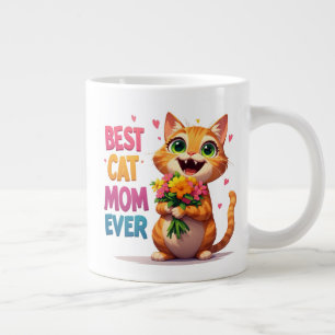 Schattige kattenmoeder met bloemen en harten 🐱 grote koffiekop