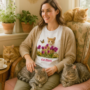 Schattige Kattenmoeder / Oranje Tabby Kat Wit T-shirt