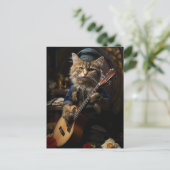 Schattige kattenmuzikant briefkaart (Staand voorkant)