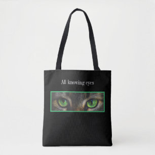 Schattige kattenogen op zwart tote bag