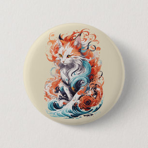 Schattige kattenontwerp in neo traditionele stijl ronde button 5,7 cm