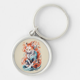 Schattige kattenontwerp in neo traditionele stijl sleutelhanger
