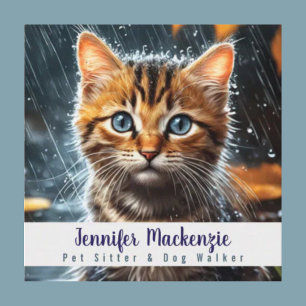 Schattige kattenoppasser en hondenuitlaatster vierkante visitekaartje