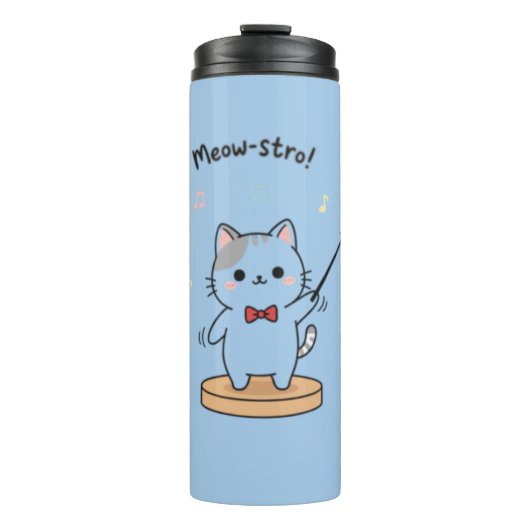 Schattige kattenorkestdirigent thermosbeker (Voorkant)