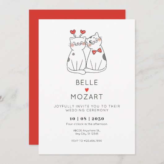 Schattige kattenpaar bruiloft kaart (Voorkant / Achterkant)