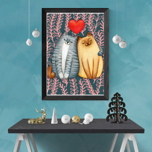 Schattige kattenpaar gestrekte canvasprint canvas afdruk