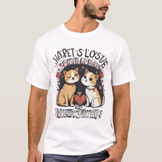 Schattige kattenpaar houdt van T-shirt knipogend K (Voorkant)
