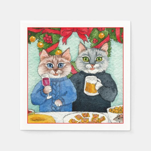 Schattige kattenpaar Kerstfeest servetten (Voorkant)