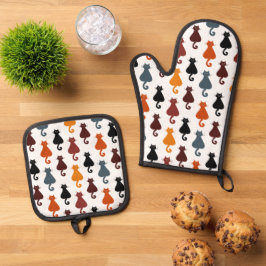 Schattige kattenpatroon gepersonaliseerd ovenwant & pannenlap set