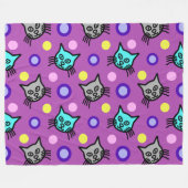 Schattige Kattenpatroon in Violet Grote Fleece Dek (Voorkant (Horizontaal))