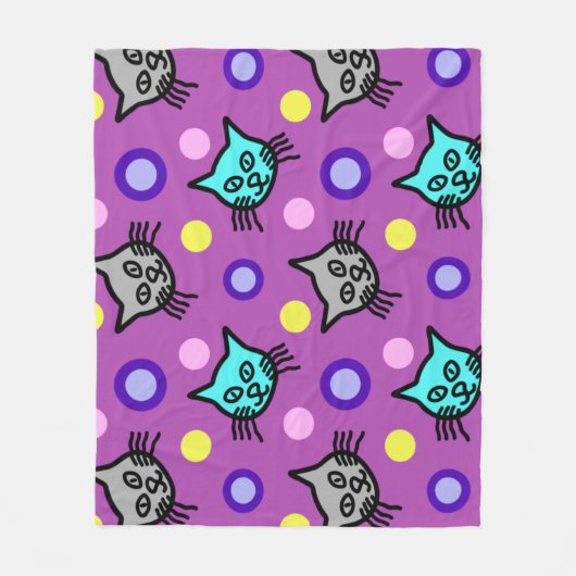 Schattige kattenpatroon in violet medium fleecedek fleece deken (Voorkant)