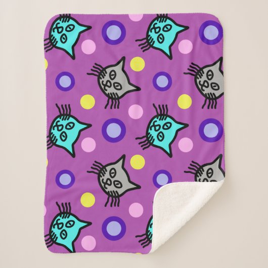 Schattige kattenpatroon in Violet Small Sherpa Bla Sherpa Deken (Voorkant)