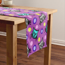 Schattige kattenpatroon in Violet Small Table Runn Korte Tafelloper