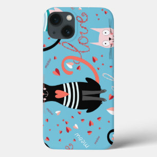 Schattige kattenpatroon op een blauwe achtergrond Case-Mate iPhone case