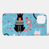 Schattige kattenpatroon op een blauwe achtergrond Case-Mate iPhone case (Achterkant (horizontaal))