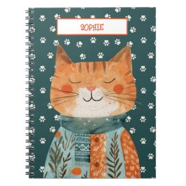 Schattige kattenpootpatroon op Smaragdgroene aange Notitieboek