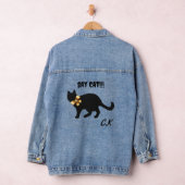 Schattige kattensilhouet met gouden juweelboog denim jacket (Hangar)