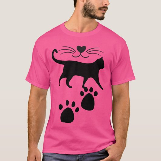 Schattige kattensilhouet met hartneus en pootafdru t-shirt (Voorkant)