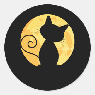 Schattige kattensilhouet Volle Maan Halloween Funn Ronde Sticker