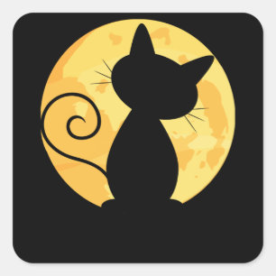 Schattige kattensilhouet Volle Maan Halloween Funn Vierkante Sticker