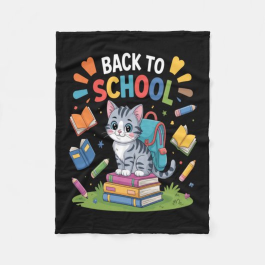 Schattige kattenstudent terug naar school-dag fleece deken (Voorkant)