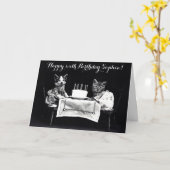 Schattige kattenverjaardagsfeestje kaart (Gele Bloem)