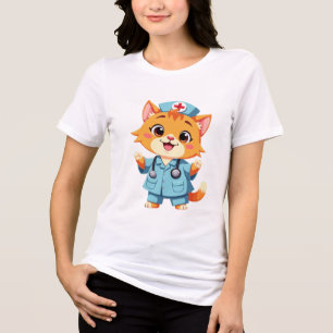 Schattige kattenverpleegkundige voor Dierenvriende Tri-Blend Shirt