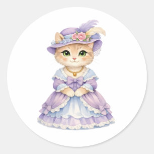 Schattige kattenvrouw in paarse Victoriaanse jurk Ronde Sticker