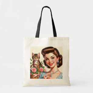 Schattige kattenvrouw tote bag