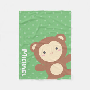 Schattige Kawaii Aap Groene Stippen Fleece Deken