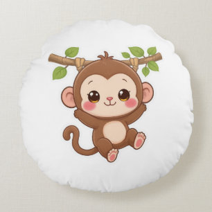 Schattige Kawaii Aap Rond Kussen