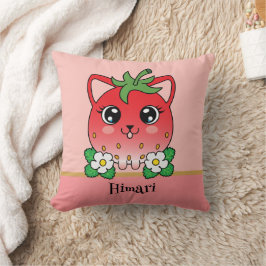 Schattige Kawaii Aardbei Kat Kussen