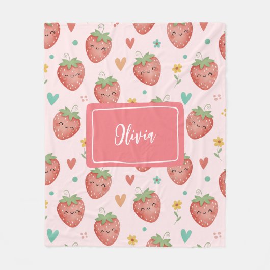 Schattige Kawaii Aardbeien Fleece Deken (Voorkant)