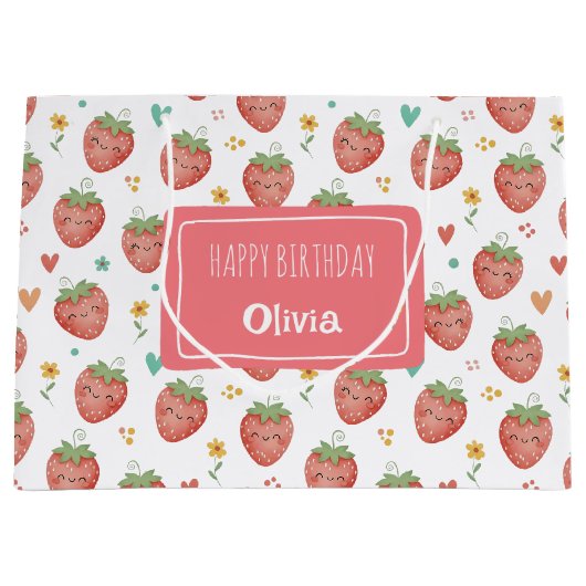 Schattige Kawaii Aardbeien Groot Cadeauzakje (Voorkant)