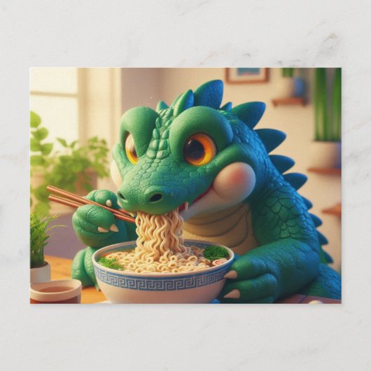 Schattige Kawaii Alligator Eten Ramen Briefkaart (Voorkant)