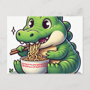 Schattige Kawaii Alligator Eten Ramen Briefkaart