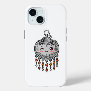 Schattige Kawaii Amazigh Marokkaanse Zilveren Oorb iPhone 15 Case