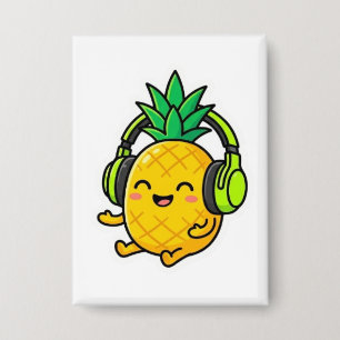 Schattige Kawaii Ananas met Koptelefoon Zomer Weer Button