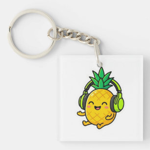 Schattige Kawaii Ananas met Koptelefoon Zomer Weer Sleutelhanger