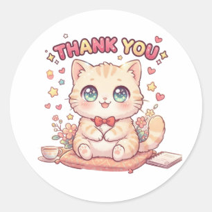 Schattige Kawaii Anime Chibi Dank Je Kat Ronde Sticker