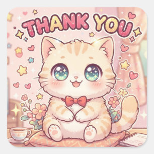 Schattige Kawaii Anime Chibi Dank Je Kat Vierkante Sticker